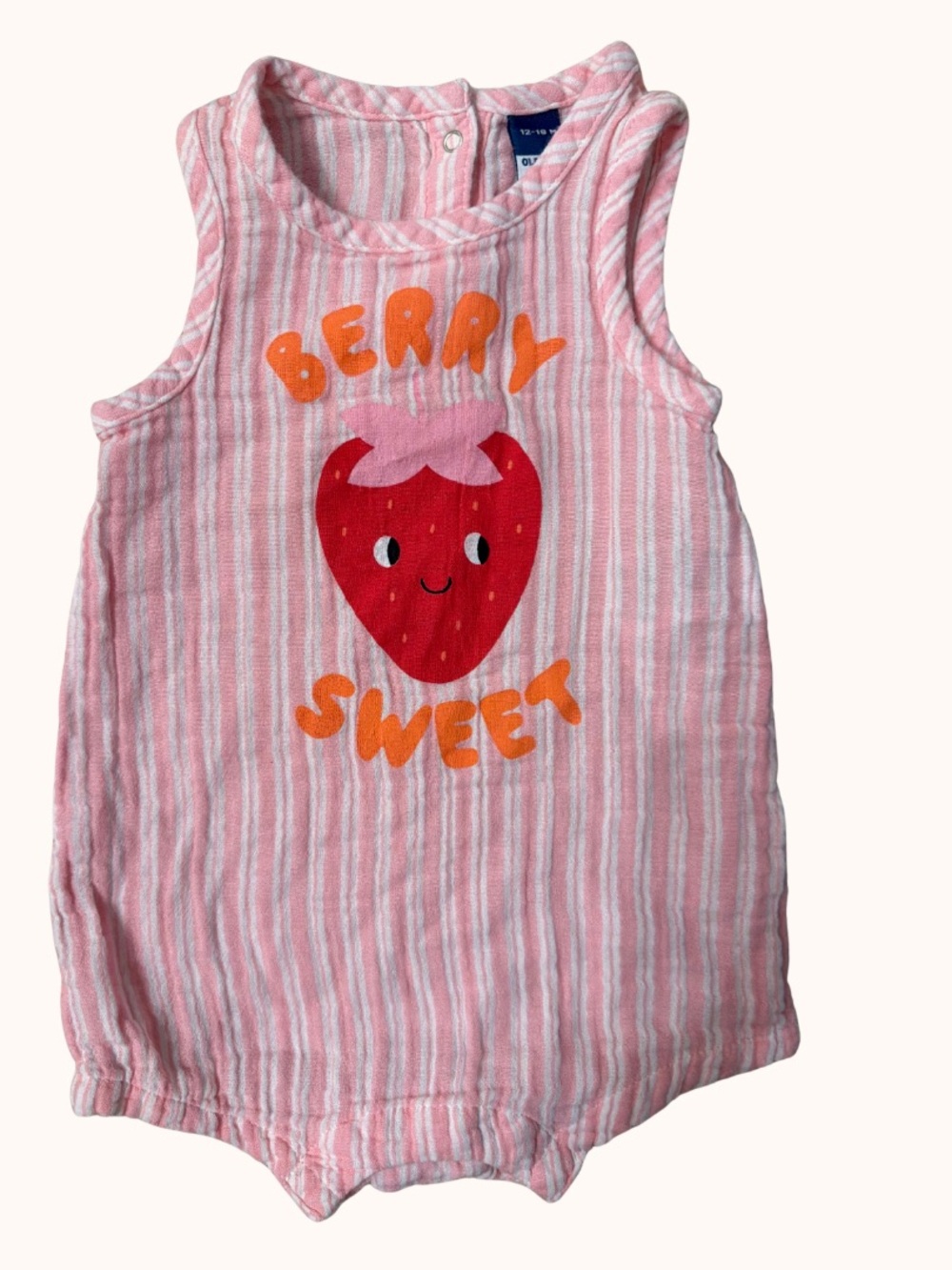 Old Navy Pink & White Striped Strawberry Tank Romper